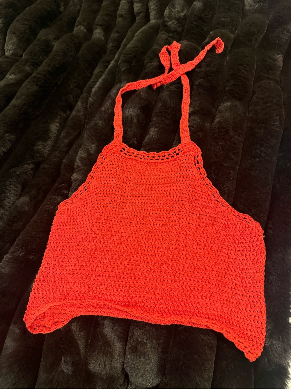NWT Handmade Crochet Red Halter Crop Top